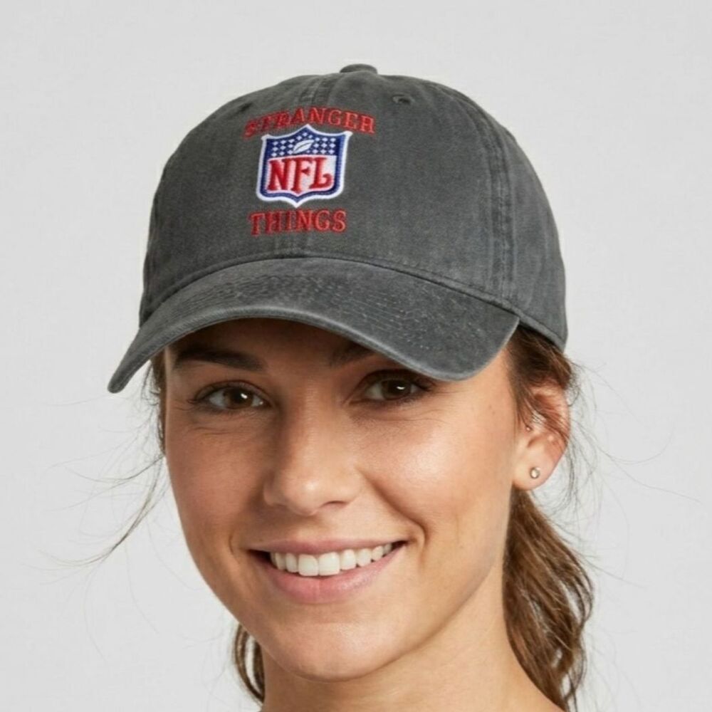 NFL STRANGER THINGS Hat Charcoal Gray/Red Cap Adjustable Authentic NEW NWT